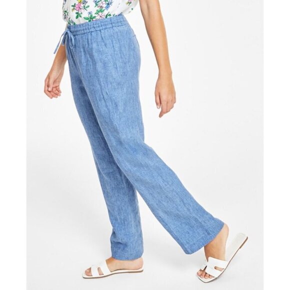 Charter Club Luxury Line Blue Petite 100% Linen Drawstring Pants NWT - Picture 4 of 8